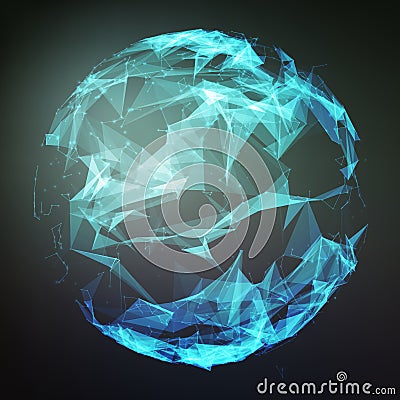 Abstract vector polygonal cyber sphere. Triangle spherical mesh background. Vector Illustration