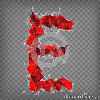 Abstract vector red modern triangular emblem of E on a chequered Vector Illustration