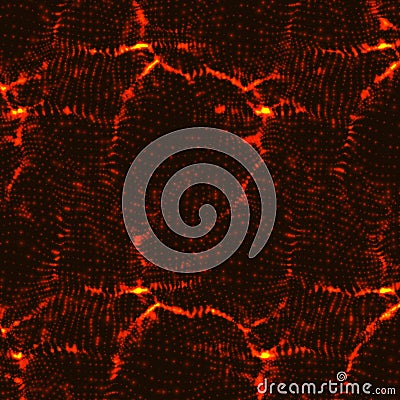 Abstract vector red wave mesh background. Point cloud array. Chaotic light waves. Technological cyberspace background. Vector Illustration