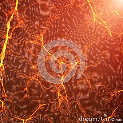 Abstract vector red wave mesh background. Point cloud array. Chaotic light waves. Technological cyberspace background Vector Illustration