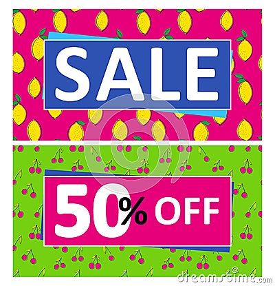 Set of 2 Big Sale Vector Banners. Sale and 50% off Discount. Vector Illustration