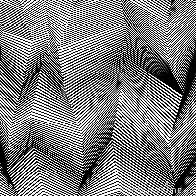 Abstract vector seamless moire pattern with zigzag lines. Monochrome graphic black and white ornament. Vector Illustration