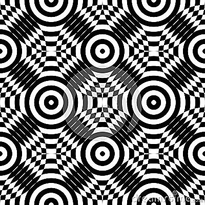Abstract vector seamless op art pattern. Monochrome plop art graphic ornament. Optical illusion Vector Illustration