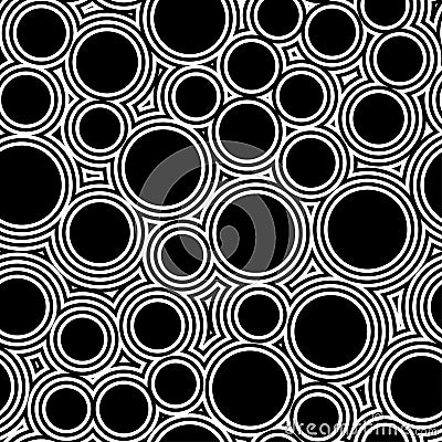 Abstract vector seamless op art pattern with round. Black and white pop art, graphic ornament. Optical illusion Vector Illustration