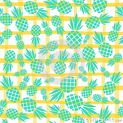 Abstract vector seamless pattern with pineapples. Modern fruit background with colorful pineapple or ananas. Tropical Vector Illustration