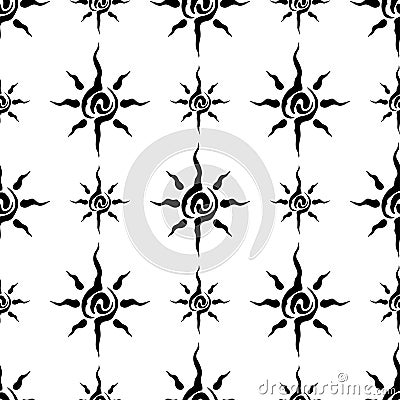 Abstract vector seamless pattern with space planet, sun symbol. Simplified symbolic ornament. Background trendy Vector Illustration