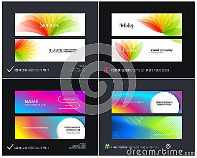 Abstract vector set of horizontal website banners with colourful flowers abstract shapes for web design. Vector Illustration