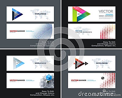 Abstract vector set of modern horizontal website banners with colourful triangle Vector Illustration