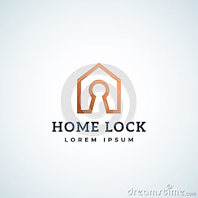 Abstract Vector Sign, Symbol or Logo Template. Home Lock Real Estate Symbol. Lock Hole in a House Frame with Modern Vector Illustration