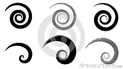 Abstract vector spiral elements, radial geometric striped patterns Vector Illustration