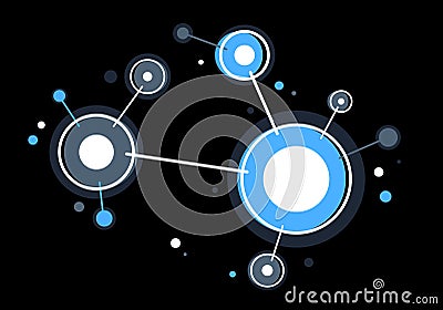 Abstract vector technology theme background with connected circles over dark, geometric design linear connection, software network Vector Illustration