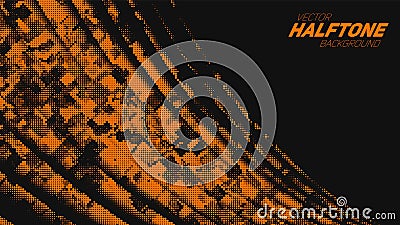 Abstract vector torn orange halftone corner wave. Scrathed dotted texture element. Stock Photo