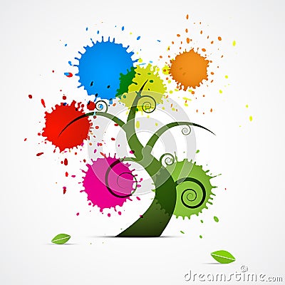 Abstract Vector Tree With Colorful Blobs, Splashes Vector Illustration