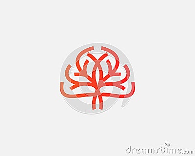 Abstract vector tree logo icon design. Universal solid symbol sign logotype. Creative brain think idea psychology Vector Illustration