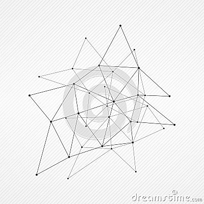 Abstract vector triangle pattern. Gray polygonal network on striped background. Lines and circles connection iillustration Vector Illustration