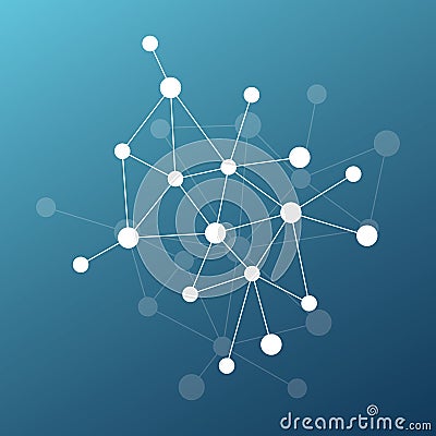 Abstract vector triangle pattern. Poly network. Lines and circles connection illustration for science, molecule fromula. net Vector Illustration