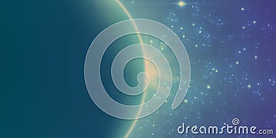 Abstract vector turquoise and violet background with planet and eclipse of its star. Vector Illustration