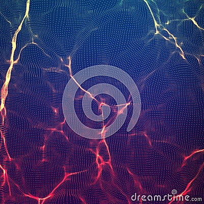 Abstract vector violet wave mesh background. Point cloud array. Chaotic light waves. Technological cyberspace background Vector Illustration