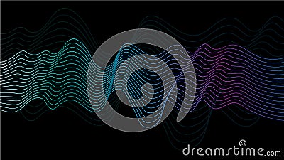 Abstract vector wave lines green, blue and purple colors isolated on black background for design elements in technology, computer Vector Illustration