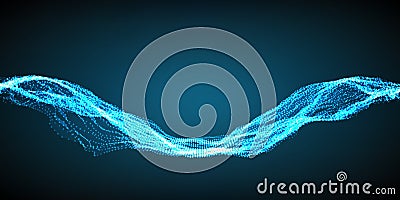 Abstract vector wave mesh background. Point cloud array. Chaotic light waves. Technological cyberspace background. Cyber Vector Illustration