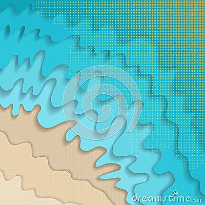 Abstract wavy paper cut water and beach background Vector Illustration