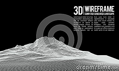 Abstract vector wireframe landscape background. Cyberspace grid. 3d technology wireframe vector illustration. Digital Vector Illustration