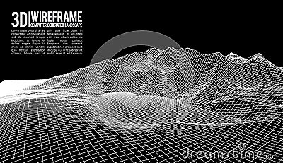 Abstract vector wireframe landscape background. Cyberspace grid. 3d technology wireframe vector illustration. Digital Vector Illustration