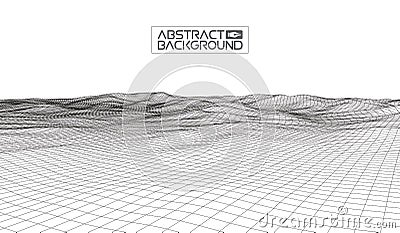 Abstract vector wireframe landscape background. Cyberspace grid. 3d technology wireframe vector illustration. Digital Vector Illustration