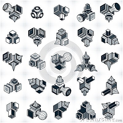 Abstract vectors, 3D simple geometric shapes set. Vector Illustration