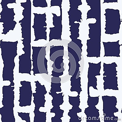 Abstract Vertical White Tie-Dye Shibori Stripes on Dark Blue Backrgound Vector Seamless Pattern Vector Illustration