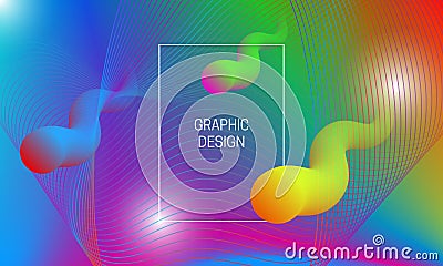 Abstract vibrant background design with liquid translucent shapes and colorful guilloche elements. Dynamic poster template Vector Illustration