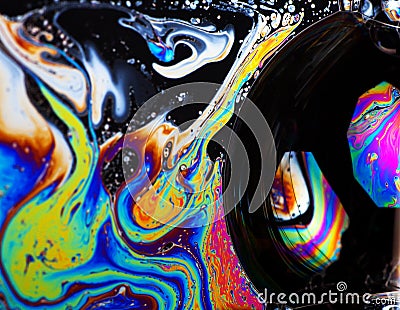 Abstract vibrant colorful background and soap bubbles Stock Photo
