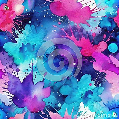 Abstract vibrant cosmic neon pink, purple and blue watercolor background Stock Photo
