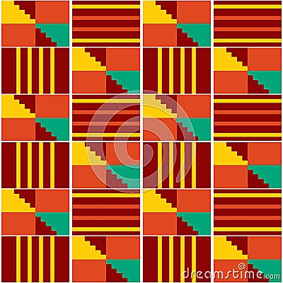 Ghana African tribal Kente cloth style vector seamless textile pattern, geometric nwentoma design in green Vector Illustration