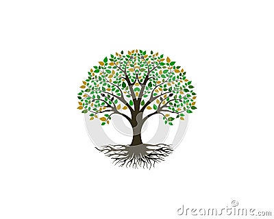 Vibrant tree logo design, root vector isolated ready to print Vector Illustration