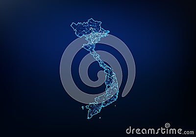 Abstract of vietnam map network, internet and global connection concept, Wire Frame 3D mesh polygonal network line, design sphere Vector Illustration