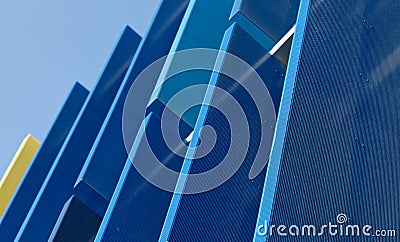 Abstract view of a blue facade with large plastic panels Editorial Stock Photo