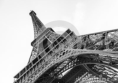 An abstract view of details of Eiffel Tower in black and white, Paris, France Stock Photo