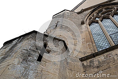 Abstract view of a famous English cathedral showing a carved out crucifix. Stock Photo