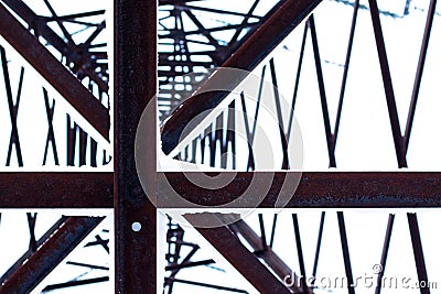 Abstract view of a huge pillar of metal conducting electricity. Stock Photo