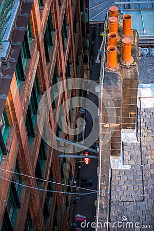 An abstract view looking down on a narrow alleyway in Glasgow city centre, Scotland, United Kingdom Editorial Stock Photo