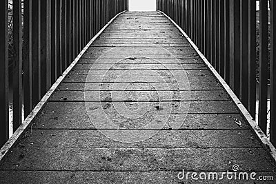 Abstract view of a timber-built footbridge showing detail of the design and construction. Stock Photo