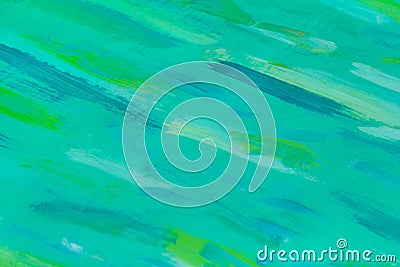Abstract view of a turquoise wooden board with green paint stains Stock Photo