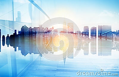 Abstract View of Urban Scene and Skyscrapers Stock Photo