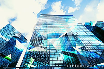 Abstract View of Urban Scene and Skyscrapers high tech business Stock Photo