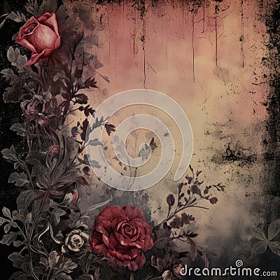 Abstract Vintage Gothic Red Roses Dark Antique junk journal Digital Paper Stock Photo