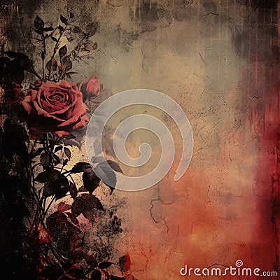 Abstract Vintage Gothic Red Roses Dark Antique junk journal Digital Paper Stock Photo