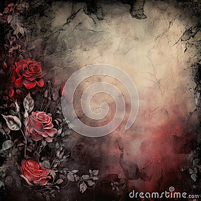 Abstract Vintage Gothic Red Roses Dark Antique junk journal Digital Paper Stock Photo