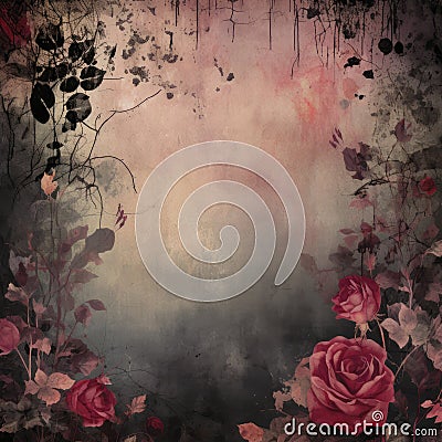 Abstract Vintage Gothic Red Roses Dark Antique junk journal Digital Paper Stock Photo