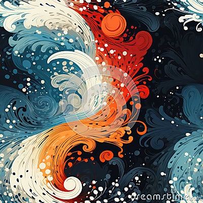 Abstract Vintage Yin Yang Seamless Acrylic Tile AI Generated Cartoon Illustration